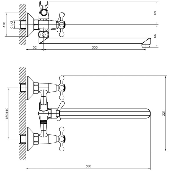 смеситель для ванны decoroom dr53 (dr53043)