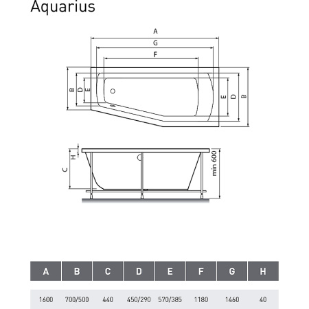 акриловая ванна relisan aquarius 170x70 r гл000023278