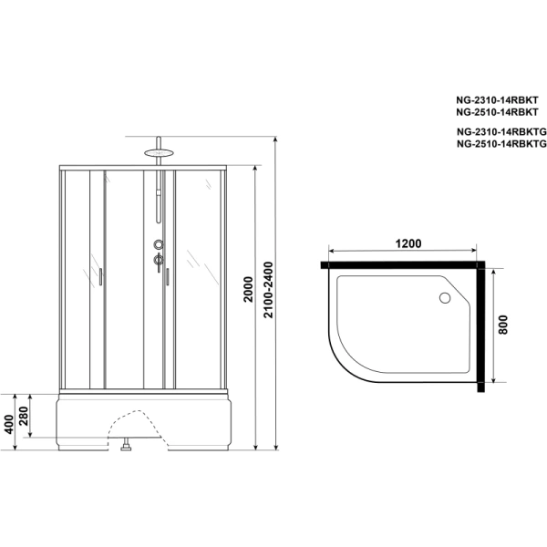 душевая кабина niagara classic 120x80 r ng-2310-14rbkt без гидромассажа