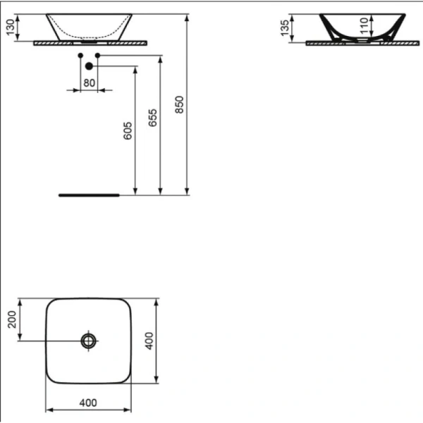 раковина накладная ideal standard connect air 40 см, e034701