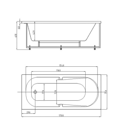 акриловая ванна aquatek лея 170x75 ley170-0000015 без гидромассажа с фронтальной панелью с каркасом (вклеенный) со слив-переливом (слева)