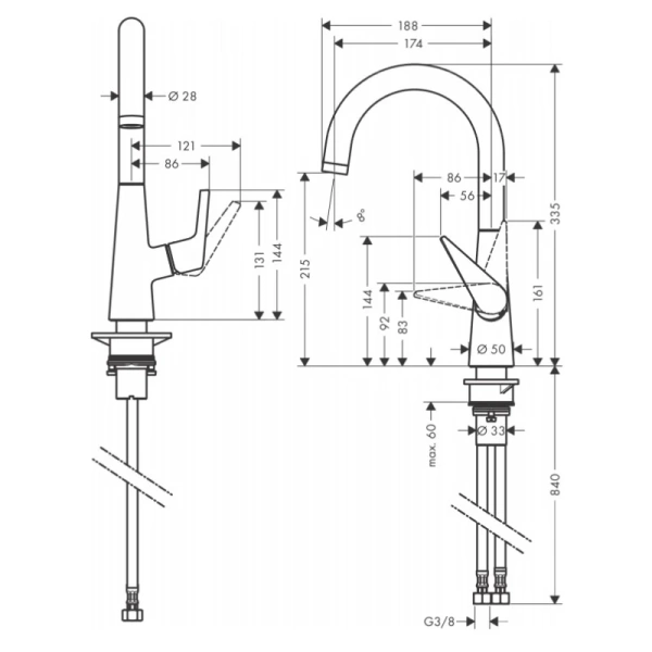 смеситель для кухни hansgrohe talis m51 72814000, хром