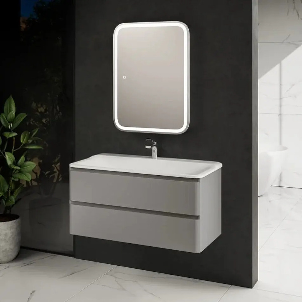 тумба под раковину aquame s4 100 aqm900410gm подвесная цвет серый