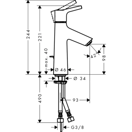 смеситель для раковины 100, coolstart, с донным клапаном hansgrohe talis s 72022000