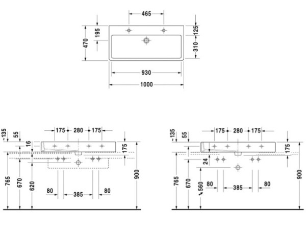 раковина накладная/подвесная 100 см duravit vero 0454100026