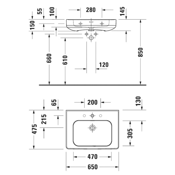 duravit soleil by starck раковина подвесная 650х475х145 мм,с 1 отв под смеситель, с переливом, белая с покрытием wondergliss