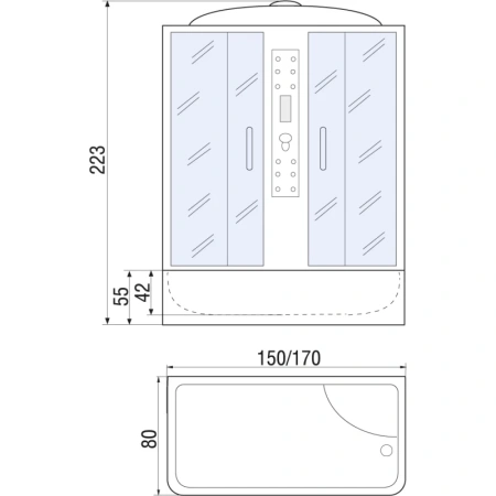 душевой бокс river wisla 170x80х50 мт 10000000148+10000002291 с поддоном