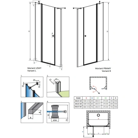 душевая дверь radaway eos dwjs 120 right 13799454-01r прозрачное