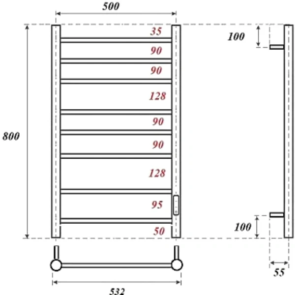 полотенцесушитель point аврора pn10858gr электрический, 50x80 см, графит