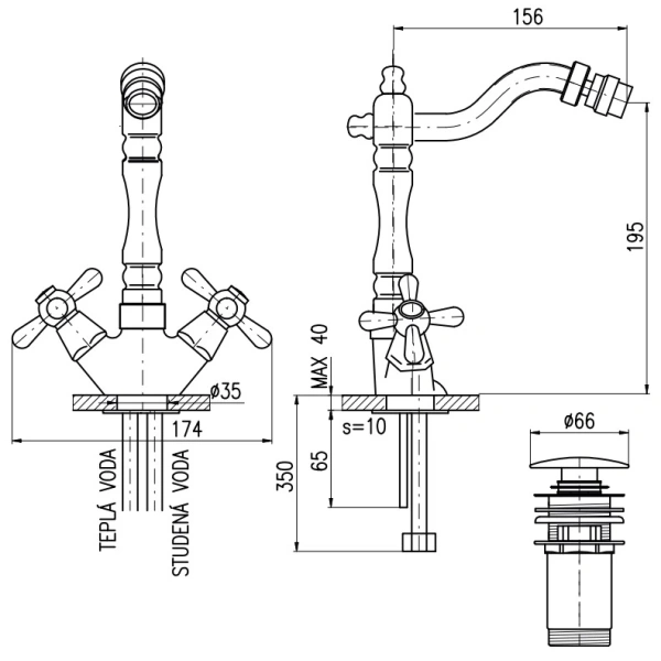 смеситель rav slezak morava retro mk521.5/9sm для биде, с донным клапаном, бронза