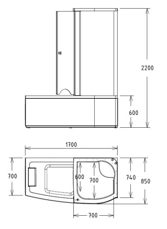 акриловая ванна gemy g8040 c r гидромассажная, 170х85х220 см, правосторонняя, цвет белый