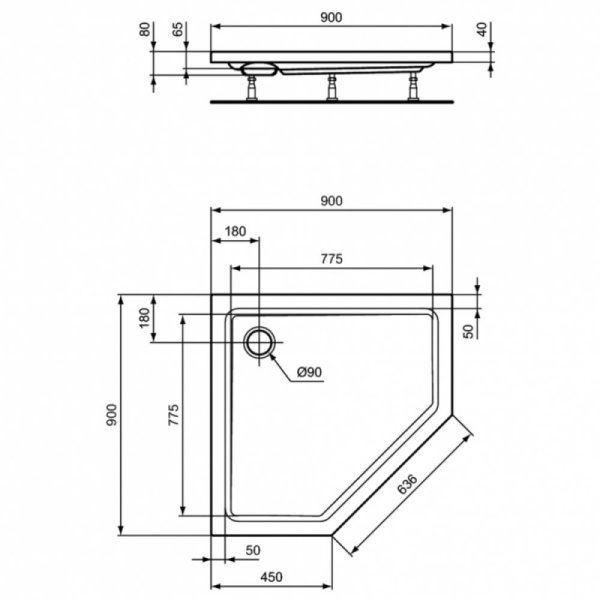 душевой поддон 90x90x7 см ideal standard k278301 hotline