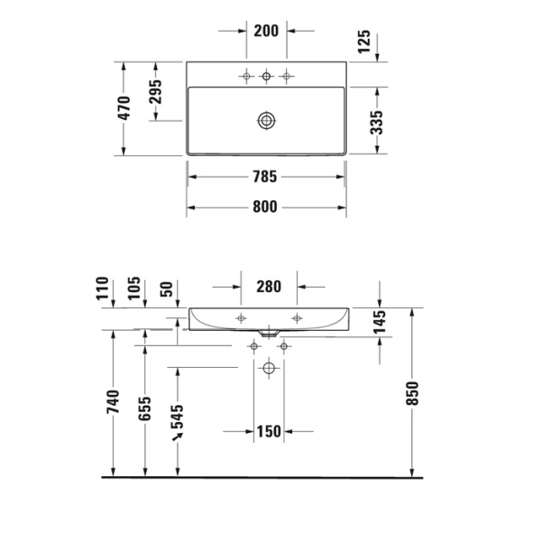 раковина duravit durasquare 800x470 мм., с 1 отверстием для смесителя, без перелива, с керамической крышкой, с креплениями, белая