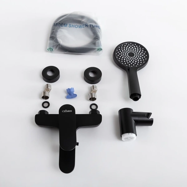 смеситель для ванны cezares stylus stylus-vd-nop с душевым гарнитуром, черный матовый