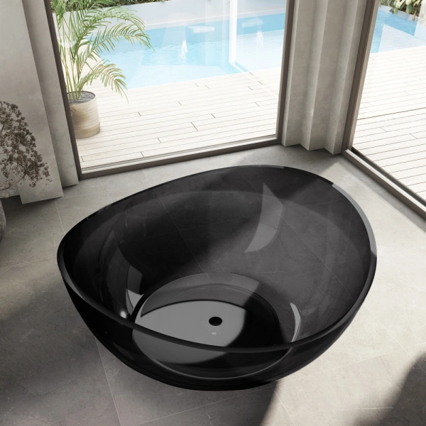 ванна из полиэфирной смолы abber kristall at9705onyx 150x150 см, отдельностоящая, черный