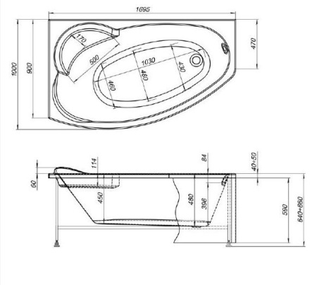 акриловая ванна aquanet sofia 00204039 170x90 см, l без каркаса, цвет белый