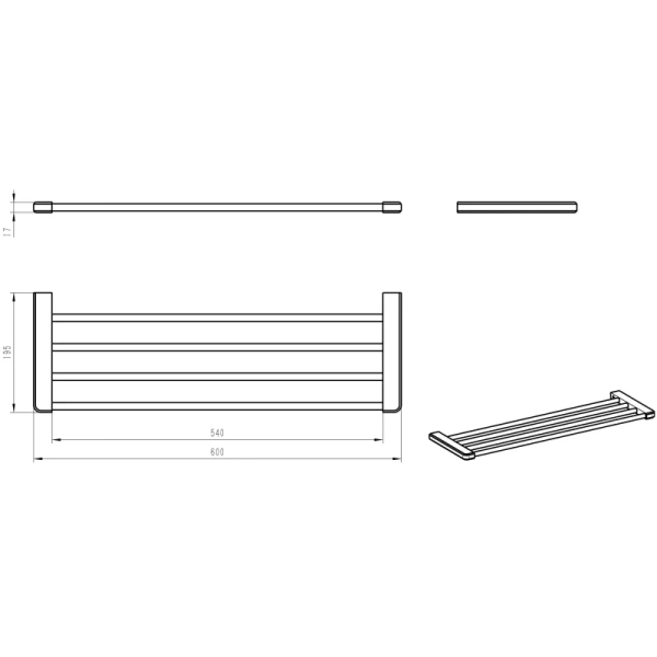 Полка для полотенец Wonzon & Woghand WW-V3901-MB 60 см, хром