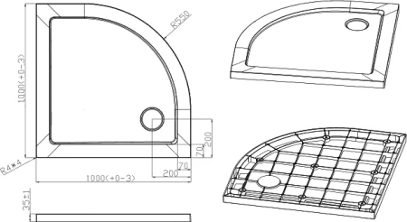 душевой поддон из стеклопластика cezares tray 100x100 tray-m-r-100-550-35-w белый