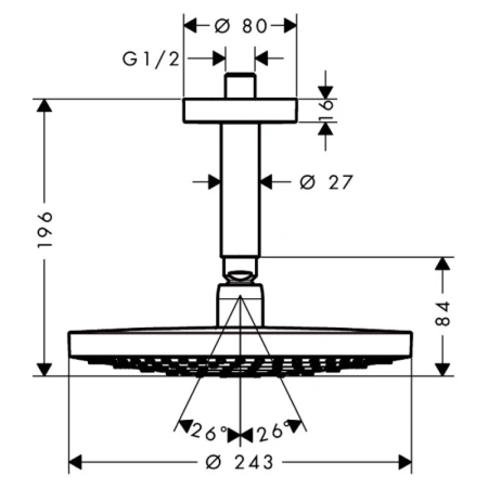 верхний душ с потолочным подсоединением hansgrohe raindance select s 2jet 26467400