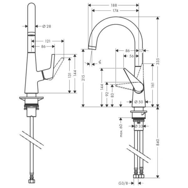 смеситель для кухни hansgrohe talis m51 72814800, сталь