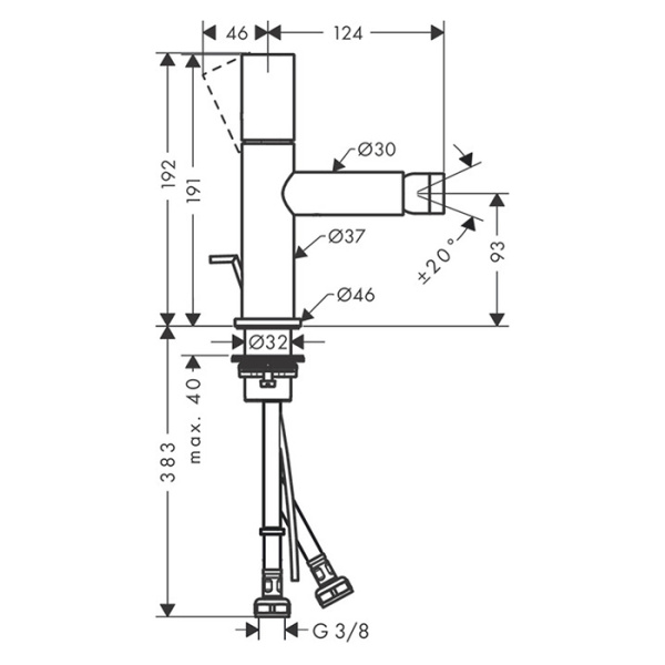 смеситель axor uno 45200820 для биде, с донным клапаном, излив 12.4 см, шлифованный никель