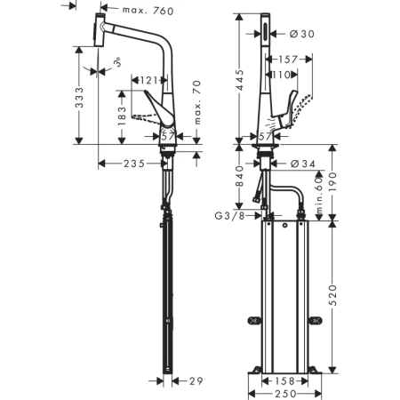 смеситель для кухни hansgrohe metris select m71 73816800, сталь