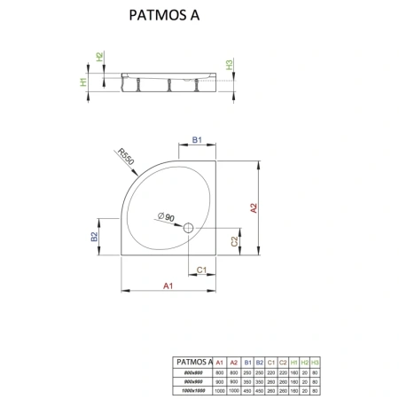 душевой поддон 90×90 см radaway patmos a 4s99155-03