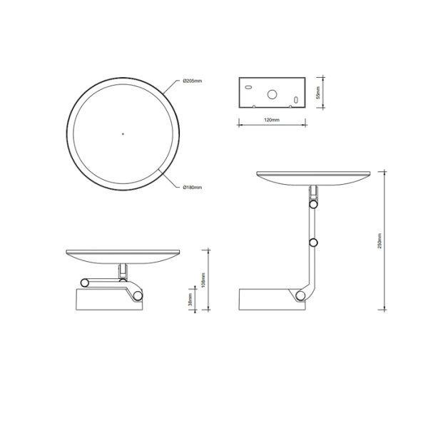 Косметическое зеркало Decor Walther Vision R 0123160 настенное, с LED-подсветкой, увел. х5, двойной рычаг, черный матовый