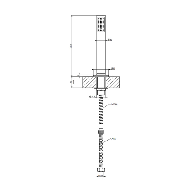 gessi gessi inciso душевой комплект, состоящий из держателя, шланга 1,50 м и лейки, цвет: finox brushed nickel