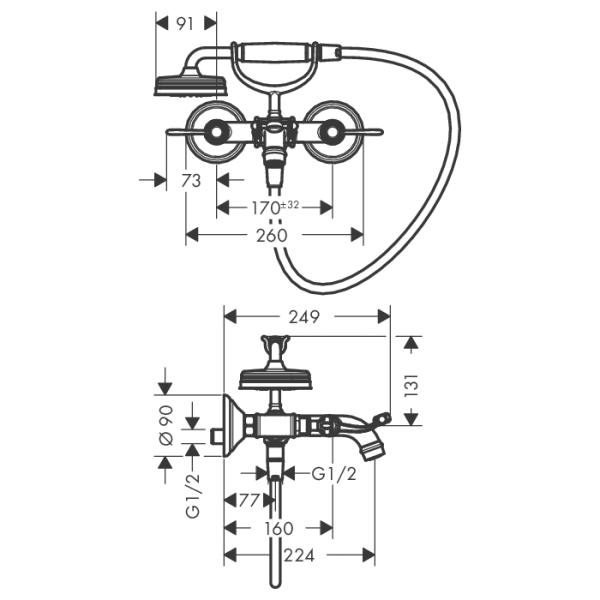 смеситель для ванны axor montreux 16551820