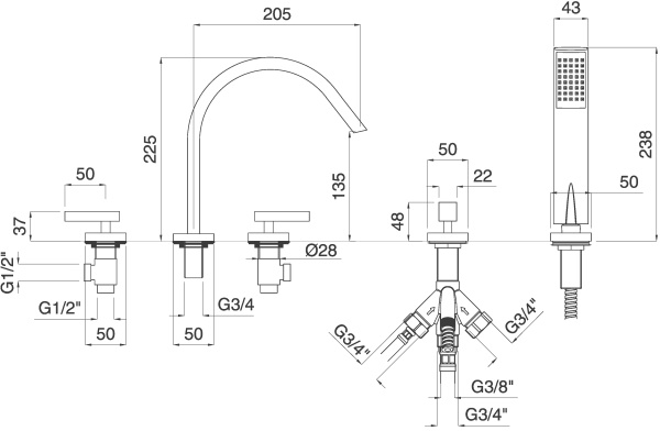 смеситель на борт ванны migliore syntesi ml.sns-7980.cr