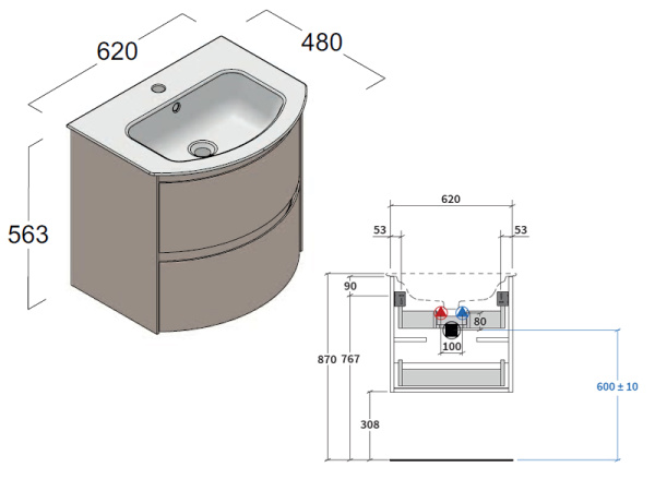 тумба под раковину berloni bagno way round warbs2ced4c 1442 60x48 см, с 2-мя ящиками (war0001), цвет montana