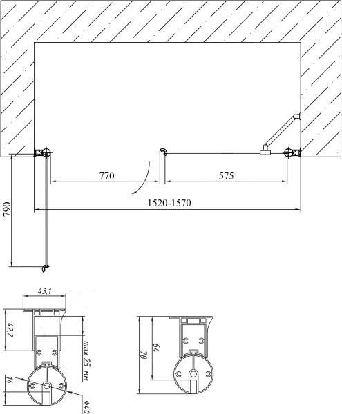 дверь для душевой кабины в нишу vegas glass ep-f-2 155 09 01 профиль золото, стекло прозрачное