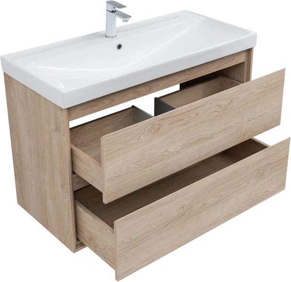 тумба под раковину aquanet милан 00336385 99.6x45.3 см, дуб светлый