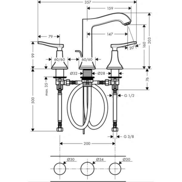 смеситель для раковины с донным клапаном hansgrohe metropol classic 31331000