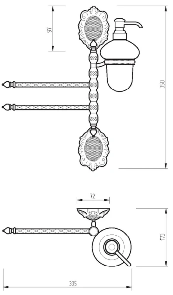 Полотенцедержатель с Дозатор для мылаом для жидкого мыла Migliore Cleopatra 16646 поворотный, бронза