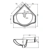 раковина подвесная 58 см kerasan retro 103201, угловая