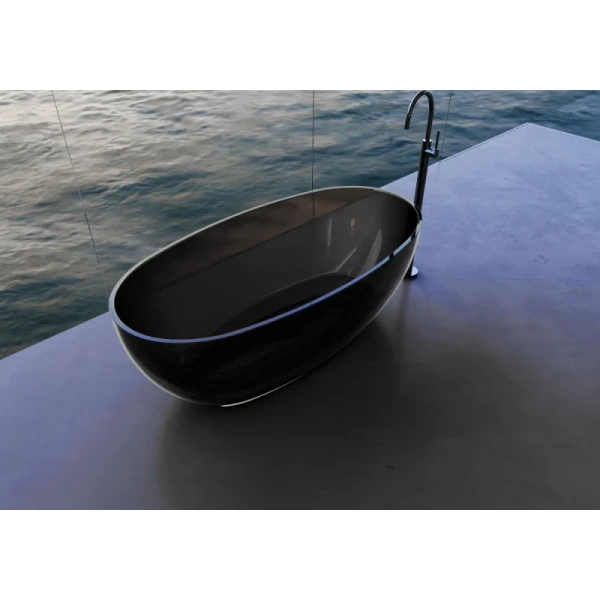 ванна из полиэфирной смолы abber kristall at9703onyx 170x75 см, отдельностоящая, черный