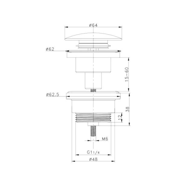 донный клапан tokito shinku tok-shi-64gm для раковины, универсальный, вороненая сталь