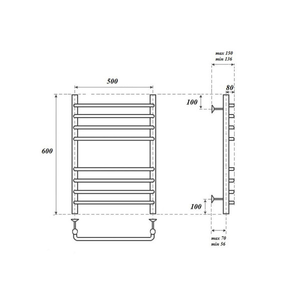 полотенцесушитель водяной point pn09156s п8 500x600 цвет хром