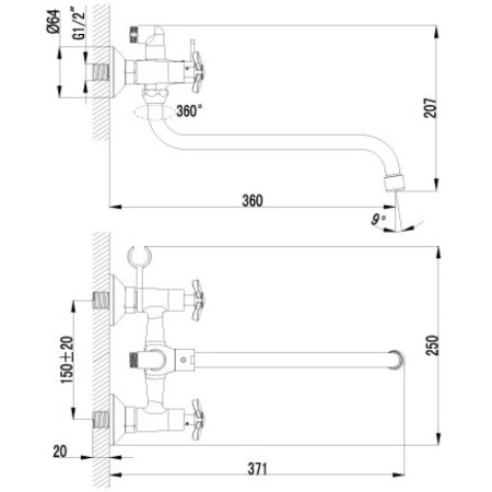 смеситель для ванны с душем lemark partner lm6541c универсальный