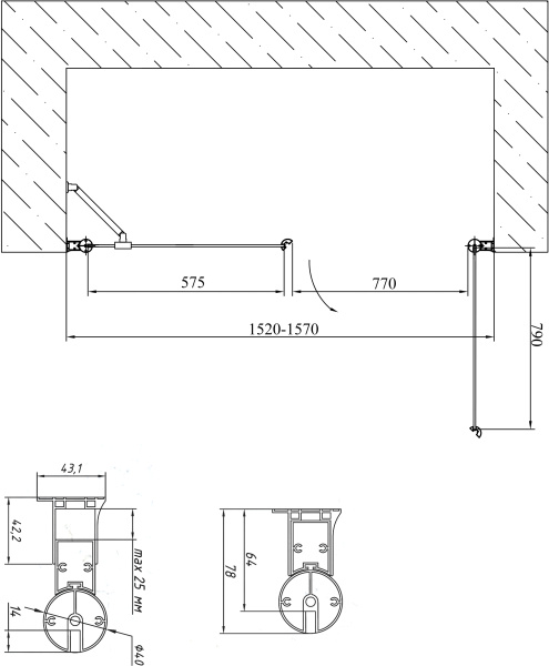 дверь для душевой кабины в нишу vegas glass ep-f-2 155 09 01 профиль золото, стекло прозрачное