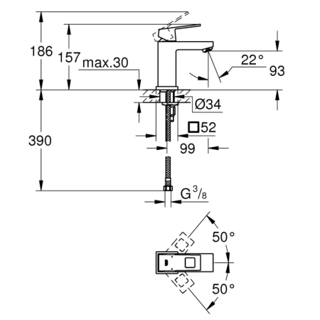 смеситель для раковины без донного клапана grohe eurocube 2313200e