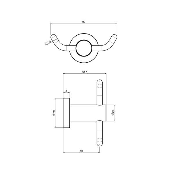 Крючок FIMA|Carlo Frattini Rotola F6004/2NS двойной, чёрный матовый