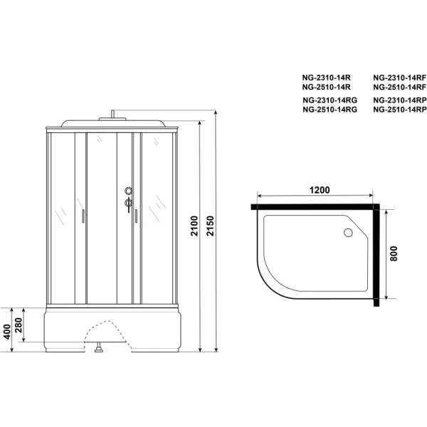 душевая кабина niagara classic 120x80 r ng-2310-14rg с гидромассажем
