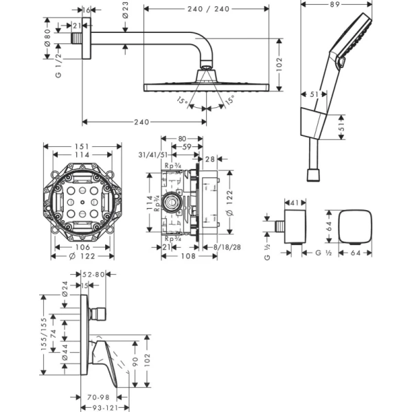 душевой комплект hansgrohe crometta e 240 1jet 27957000