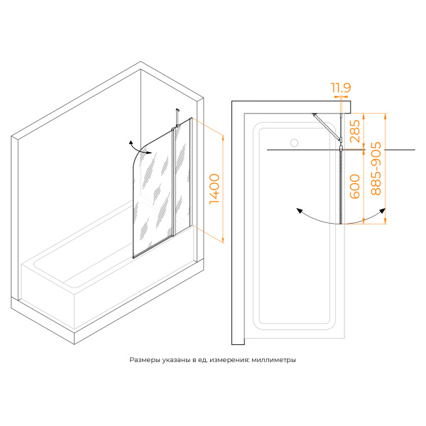 Шторка на ванну RGW Screens SC-011B 90х140 351101109-14 профиль Черный стекло прозрачное