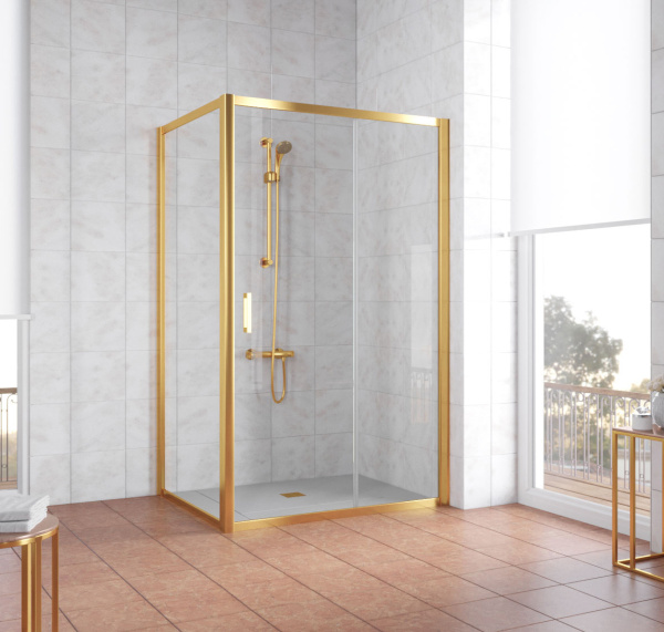 душевой уголок vegas glass zp+zpv 130*70 09 01 профиль золото, стекло прозрачное
