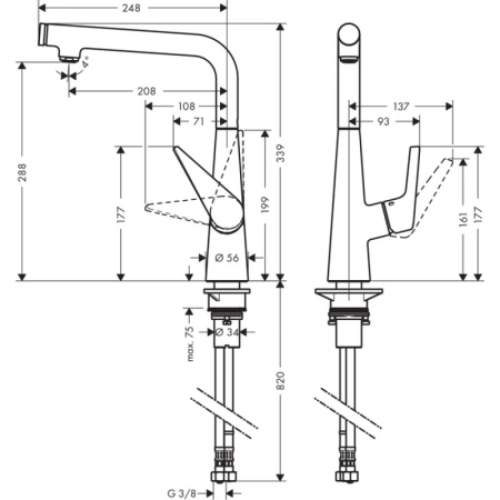 смеситель для кухни 300 hansgrohe talis select m51 72820800, сталь