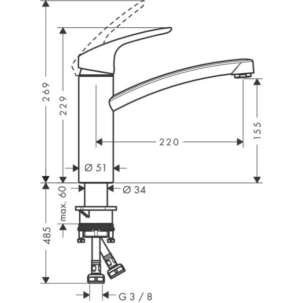 смеситель для кухни coolstart hansgrohe focus m41 31816000, хром